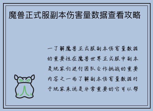 魔兽正式服副本伤害量数据查看攻略